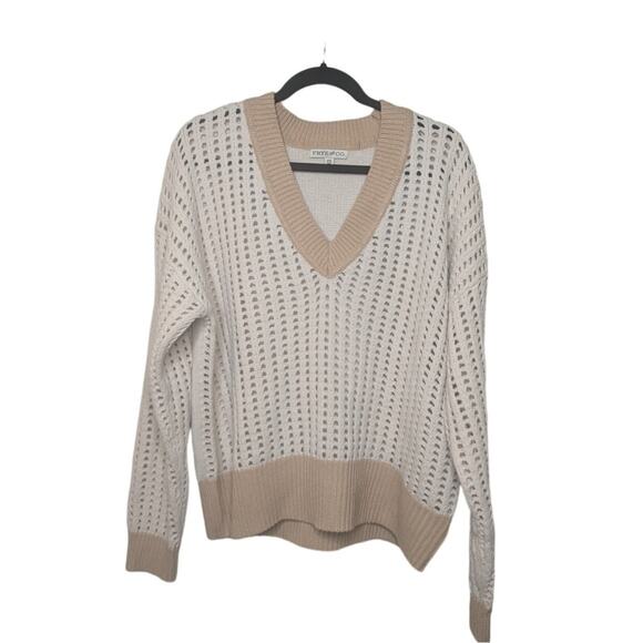 FRYE AND CO Oatmeal V Neck Balloon Sleeve Open Knit Sweater Women's Size XXL - Picture 1 of 5